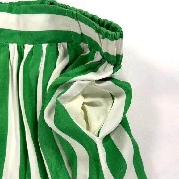 Vintage 80's Green and White Striped Midi Skirt with Pockets Retro Size 11/12 - Picture 4 of 6